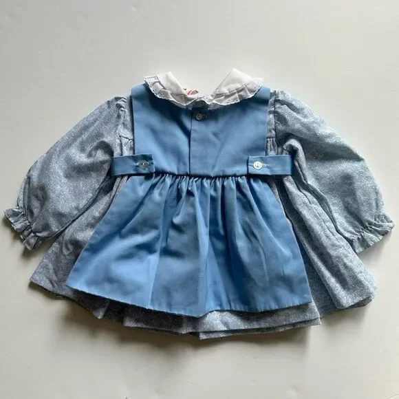 Vintage Peter Pan Collar Dress with Apron Duck Rabbit Cat Floral Print Size 18M - Picture 5 of 10